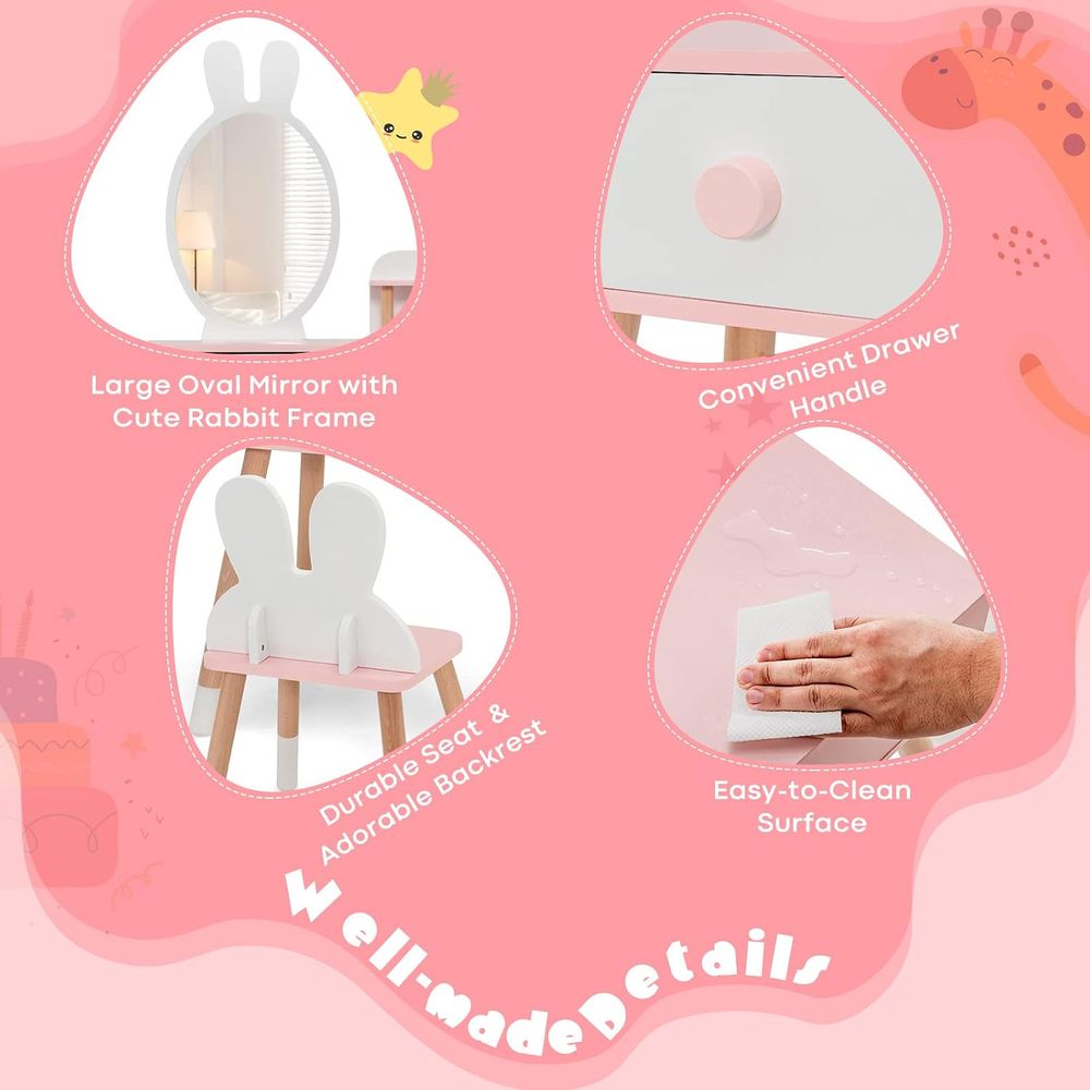 EY Kids Vanity, Rabbit Themed  - đánh giá và giá Beauty Makeup Chair