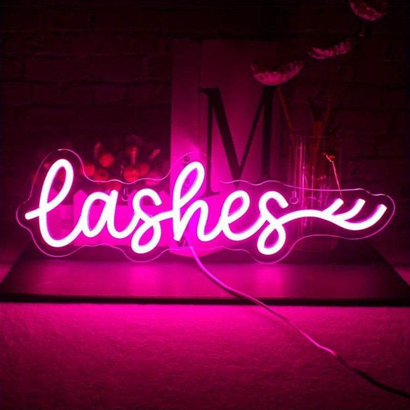 Pink LED Lashes Neon Sign Wall - đánh giá và giá Beauty And Makeup Studio